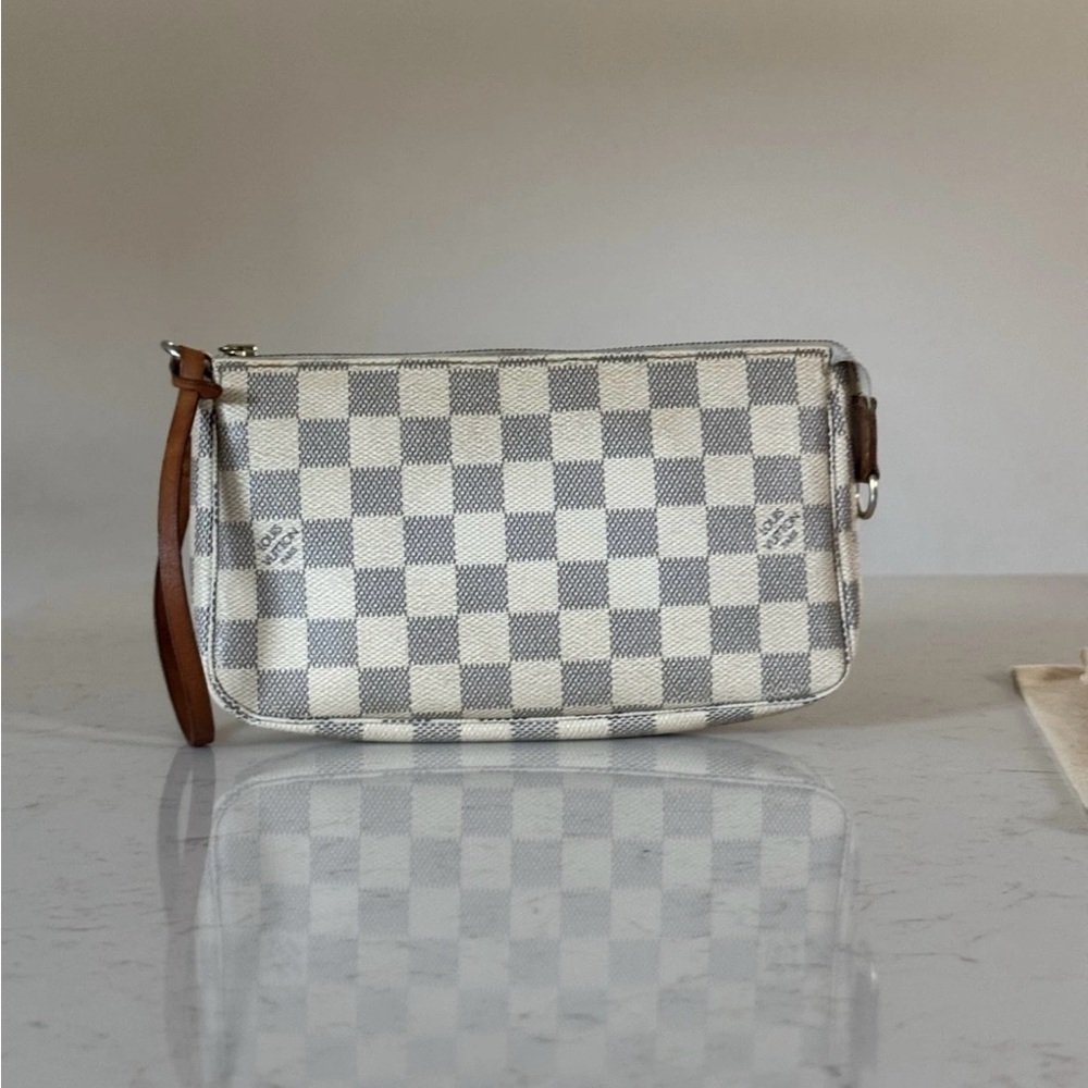LOUIS VUITTON Damier Azur Pochette Accessories Pouch LV Authentic